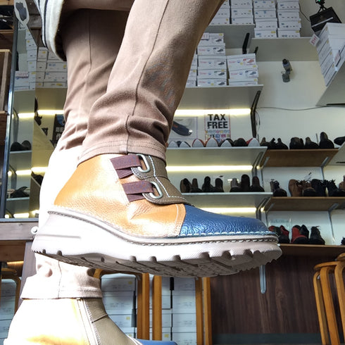 【TODAY'S 0110 ダークブルーキャメルオリーブ】国産本革サイドジップレザースニーカー