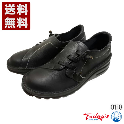 【TODAY'S 0118 ブラック】国産本革軽量4Eゴムベルトスリッポン