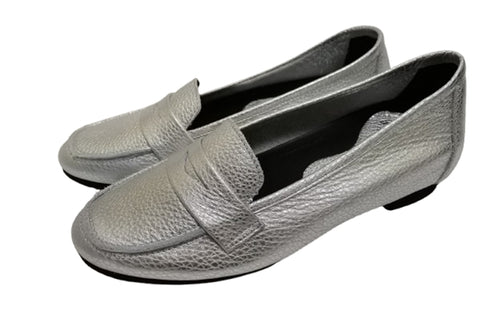 【arui_toe 1702 シルバー】イタリアンレザー本革軽量ローファー