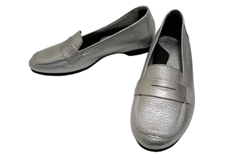 【arui_toe 1702 シルバー】イタリアンレザー本革軽量ローファー