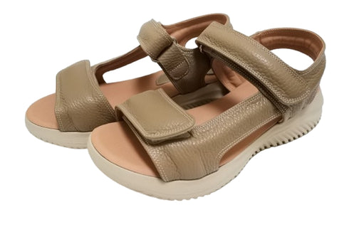 【arui_toe 2231 グレージュ】面ファスナーダブルストラップコンフォートサンダル