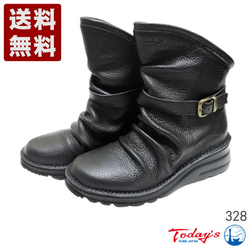 【TODAY'S 328 】軽量本革バックルベルト付き バックジップブーツ