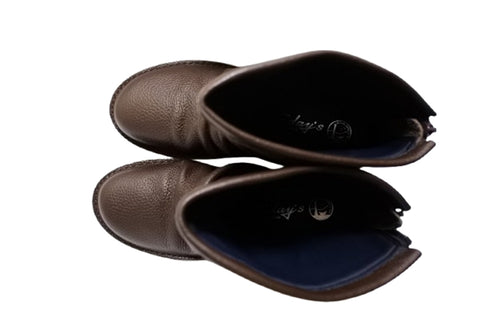 【TODAY'S 328 チョコレート】軽量本革バックルベルト付き バックジップブーツ