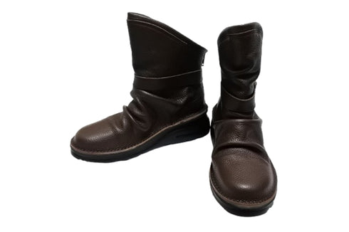 【TODAY'S 328 チョコレート】軽量本革バックルベルト付き バックジップブーツ