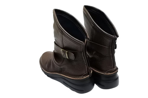 【TODAY'S 328 チョコレート】軽量本革バックルベルト付き バックジップブーツ