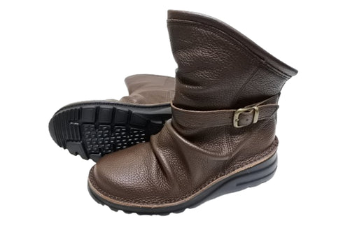 【TODAY'S 328 チョコレート】軽量本革バックルベルト付き バックジップブーツ