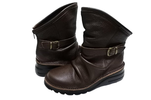 【TODAY'S 328 チョコレート】軽量本革バックルベルト付き バックジップブーツ