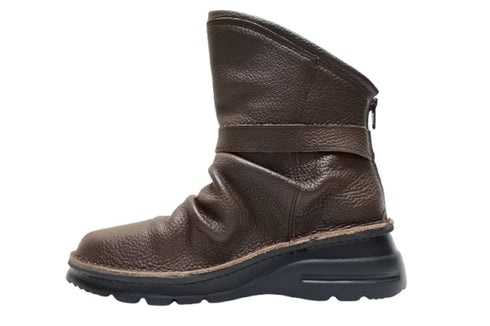 【TODAY'S 328 チョコレート】軽量本革バックルベルト付き バックジップブーツ