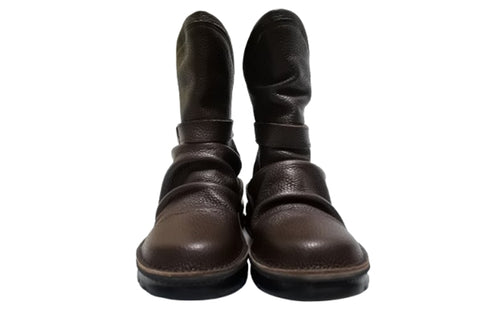 【TODAY'S 328 チョコレート】軽量本革バックルベルト付き バックジップブーツ