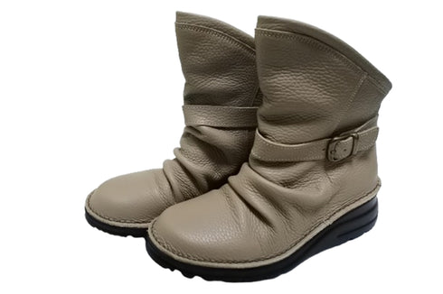 【TODAY'S 328 グレー】軽量本革バックルベルト付き バックジップブーツ