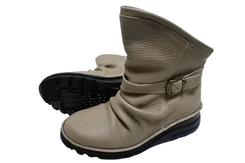 【TODAY'S 328 グレー】軽量本革バックルベルト付き バックジップブーツ