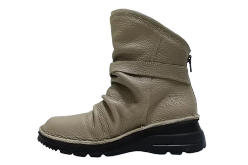 【TODAY'S 328 グレー】軽量本革バックルベルト付き バックジップブーツ