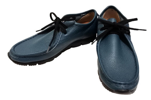 【arui_toe 3590 ブルー】本革コンフォートモカシン靴紐シューズ