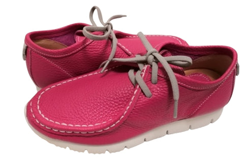 【arui_toe 3590 ピンク】本革コンフォートモカシン靴紐シューズ