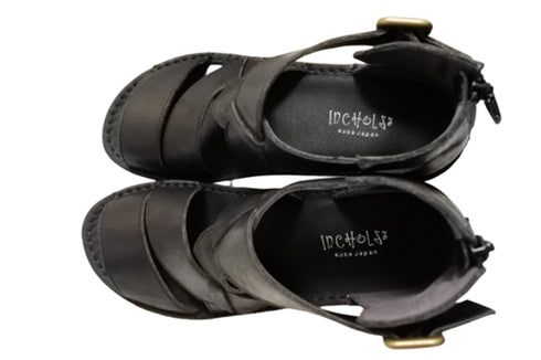 【インコルジェ4032 ブラック】本革バックファスナー オープントゥブーツサンダル