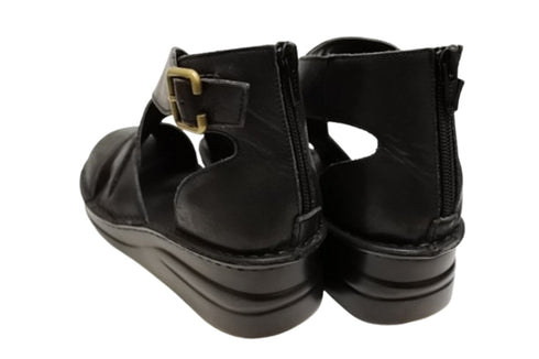 【インコルジェ4032 ブラック】本革バックファスナー オープントゥブーツサンダル