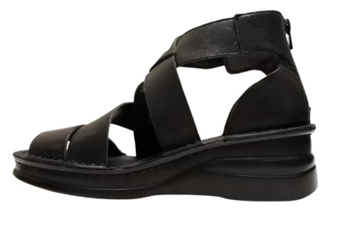 【インコルジェ4032 ブラック】本革バックファスナー オープントゥブーツサンダル