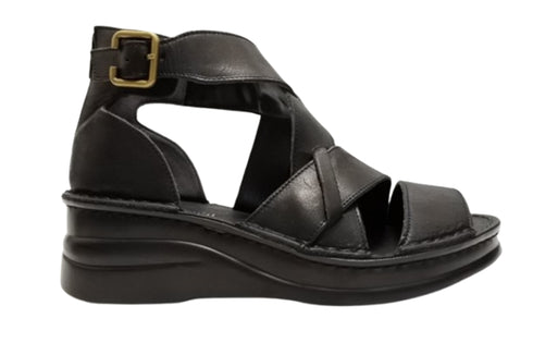 【インコルジェ4032 ブラック】本革バックファスナー オープントゥブーツサンダル