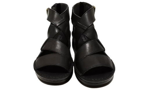 【インコルジェ4032 ブラック】本革バックファスナー オープントゥブーツサンダル