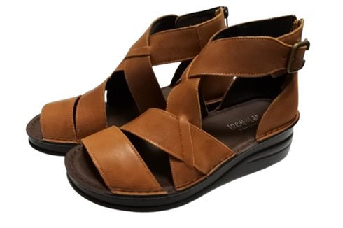 【インコルジェ4032 ブラウン】本革バックファスナー オープントゥブーツサンダル