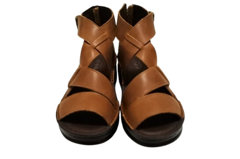 【インコルジェ4032 ブラウン】本革バックファスナー オープントゥブーツサンダル