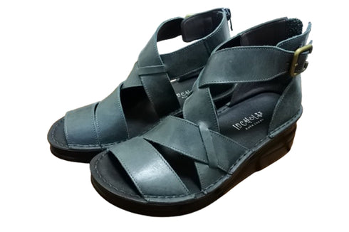 【インコルジェ4032 ブルー】本革バックファスナー オープントゥブーツサンダル