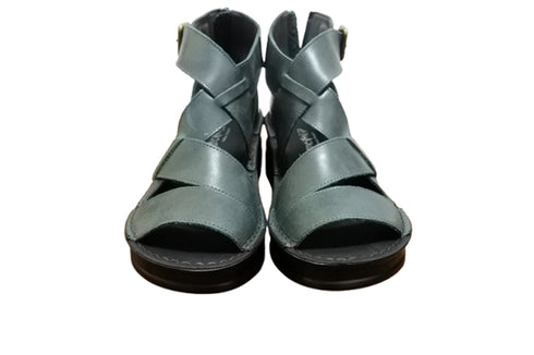 【インコルジェ4032 ブルー】本革バックファスナー オープントゥブーツサンダル