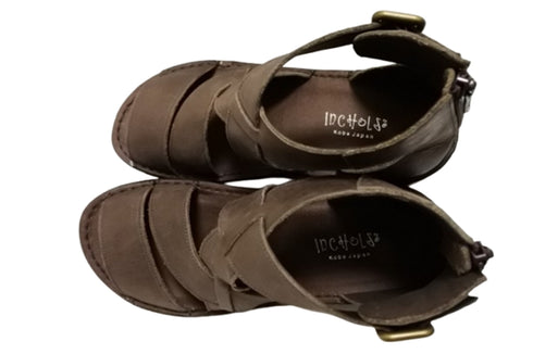 【インコルジェ4032 グレー】本革バックファスナー オープントゥブーツサンダル