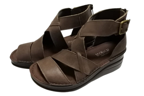 【インコルジェ4032 グレー】本革バックファスナー オープントゥブーツサンダル