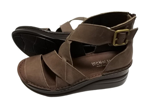 【インコルジェ4032 グレー】本革バックファスナー オープントゥブーツサンダル