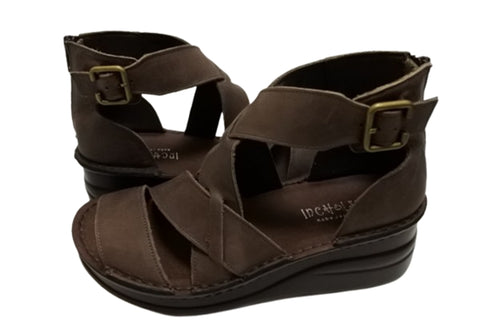 【インコルジェ4032 グレー】本革バックファスナー オープントゥブーツサンダル