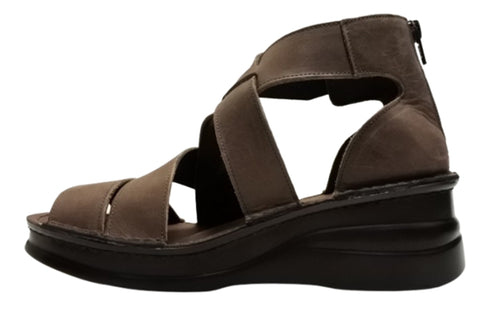 【インコルジェ4032 グレー】本革バックファスナー オープントゥブーツサンダル