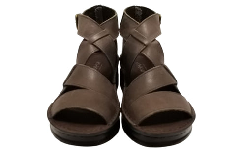 【インコルジェ4032 グレー】本革バックファスナー オープントゥブーツサンダル