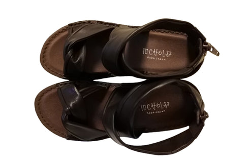 【インコルジェ4037 ダークブラウン】本革バックファスナー クロスリボンサンダル