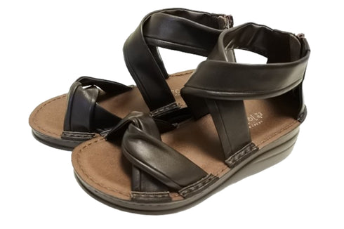 【インコルジェ4037 ダークブラウン】本革バックファスナー クロスリボンサンダル