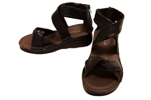 【インコルジェ4037 ダークブラウン】本革バックファスナー クロスリボンサンダル