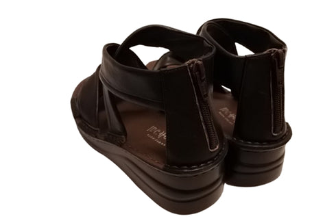 【インコルジェ4037 ダークブラウン】本革バックファスナー クロスリボンサンダル