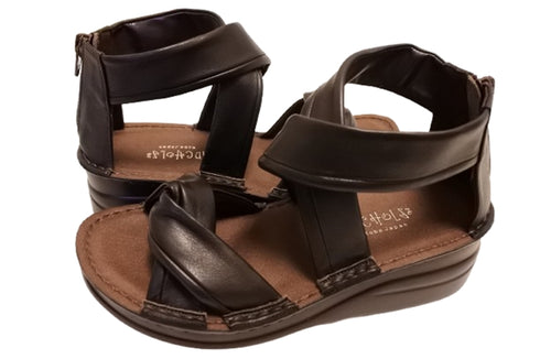 【インコルジェ4037 ダークブラウン】本革バックファスナー クロスリボンサンダル