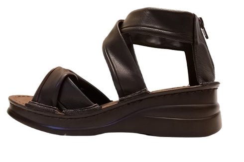 【インコルジェ4037 ダークブラウン】本革バックファスナー クロスリボンサンダル