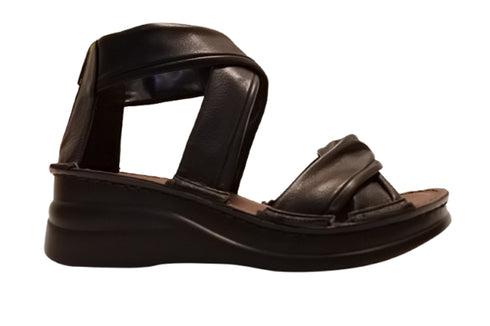 【インコルジェ4037 ダークブラウン】本革バックファスナー クロスリボンサンダル