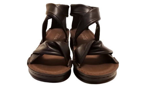 【インコルジェ4037 ダークブラウン】本革バックファスナー クロスリボンサンダル