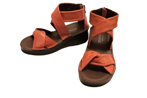 【インコルジェ4037 ローズ】本革バックファスナー クロスリボンサンダル