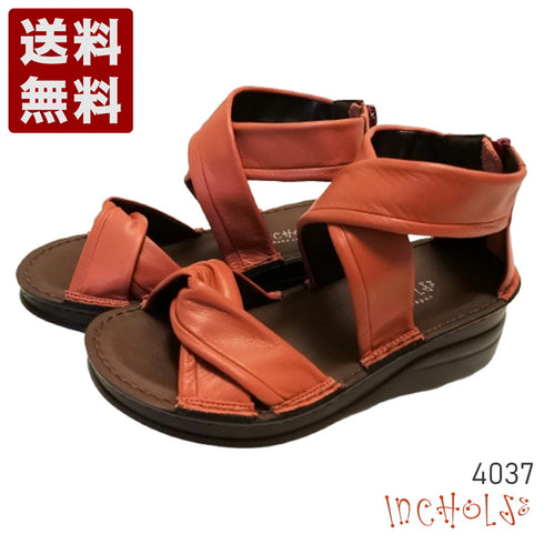 【インコルジェ4037 ローズ】本革バックファスナー クロスリボンサンダル