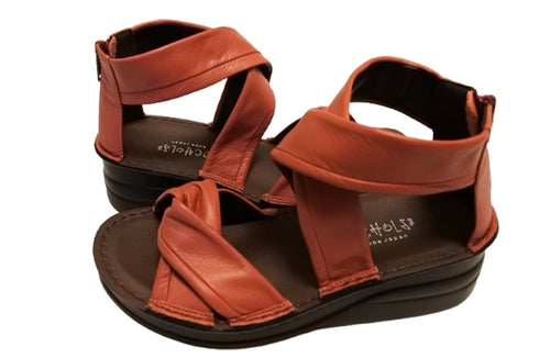 【インコルジェ4037 ローズ】本革バックファスナー クロスリボンサンダル