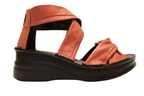 【インコルジェ4037 ローズ】本革バックファスナー クロスリボンサンダル