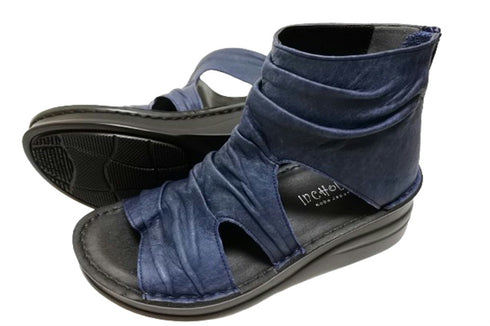 【インコルジェ 4050 ネイビー】本革クロスベルトくしゅふわショートブーツサンダル