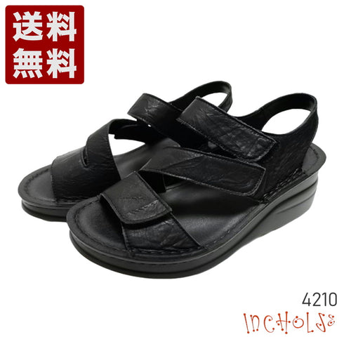 【インコルジェ4210 ブラック】トリプルベルトサンダル