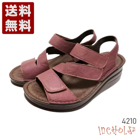 【インコルジェ4210 ダークワイン】トリプルベルトサンダル