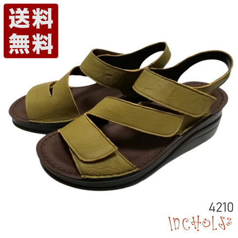 【インコルジェ4210 カーキ】トリプルベルトサンダル