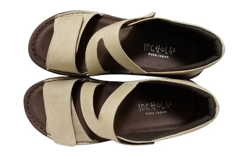 【インコルジェ4224 グレージュ】本革ダブルベルトデザインサンダル